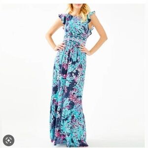 Lilly Pulitzer Vibrant Blue and Pink Maxi Dress